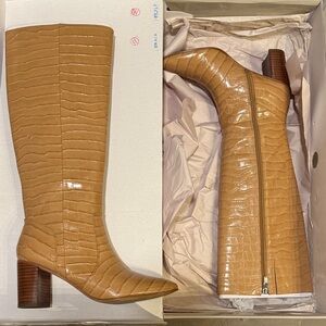 Marc Fisher Revely Tan Croc-Embossed Leather Knee-High Boots